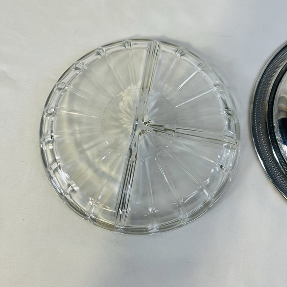 VTG‎ Continental Silver Co. Silver Glass Relish Tray Holiday 3 Sections 2 Pcs - Picture 7 of 8